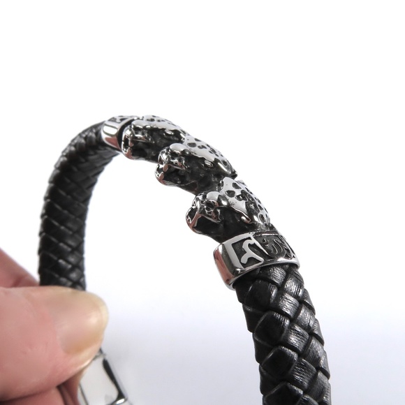Braided Leather Bracelet, Cheetah Heads, Unisex - Picture 2 of 9